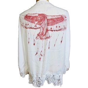 LAST- Indian Eagle White Lace Bell Sleeve Kimono